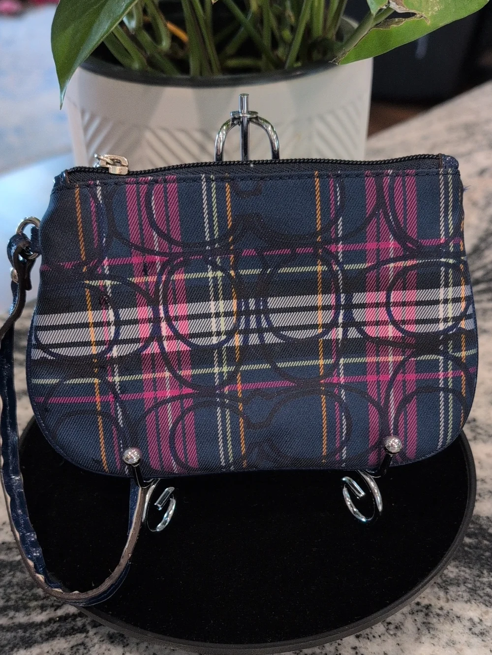 Coach Poppy Tartan Plaid Wristlet